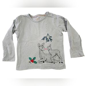 Mini Boden 2-3 Deer And Fawn Long Sleeve Tee